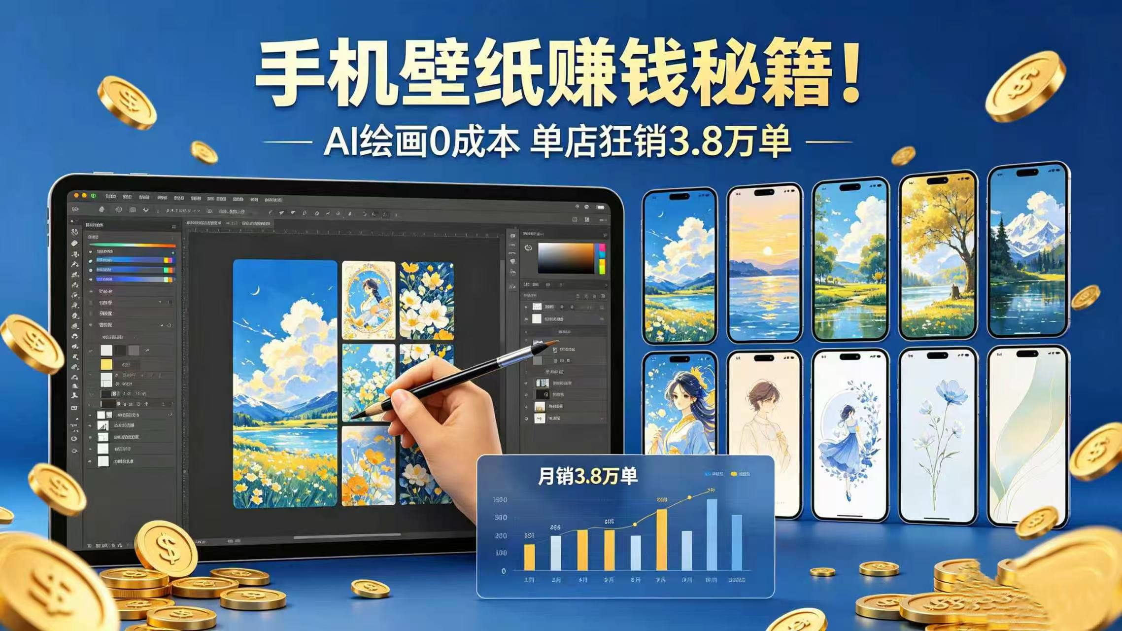 手机壁纸赚钱秘籍！AI 绘画 0 成本 单店狂销 3.8 万单 - 臻优资源网