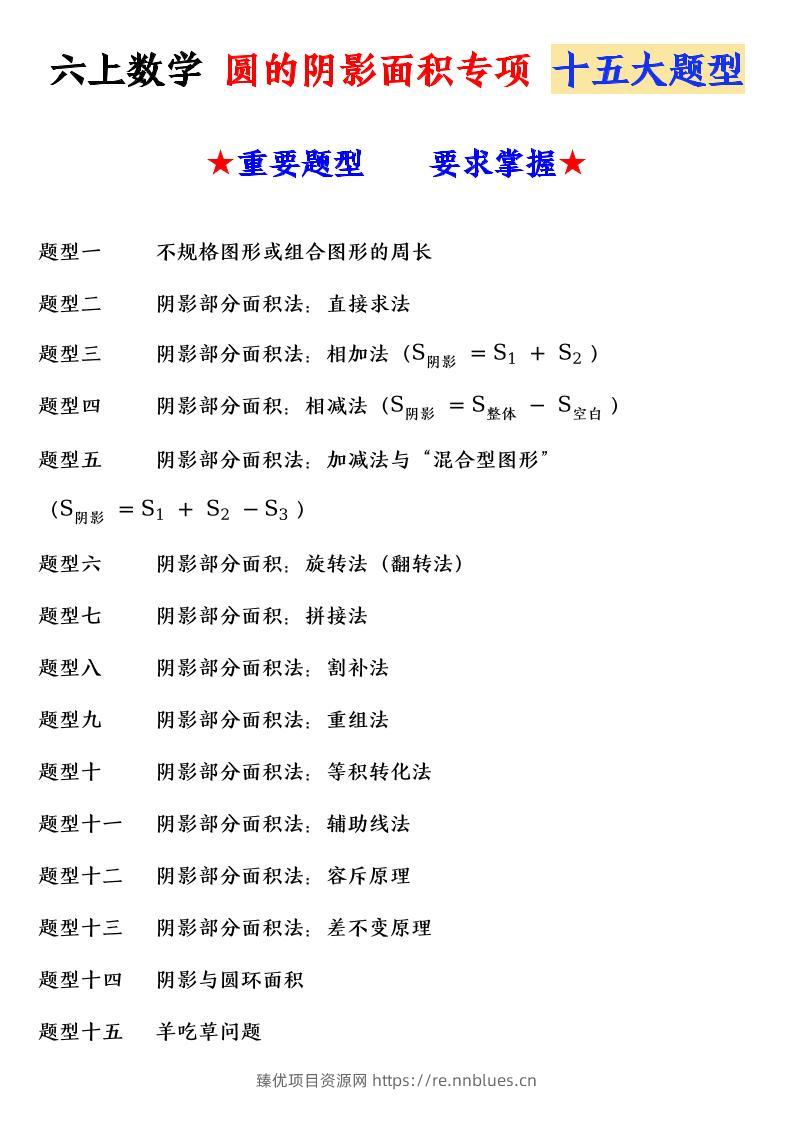 六上数学圆的阴影面积专项十五大题型 - 臻优资源网
