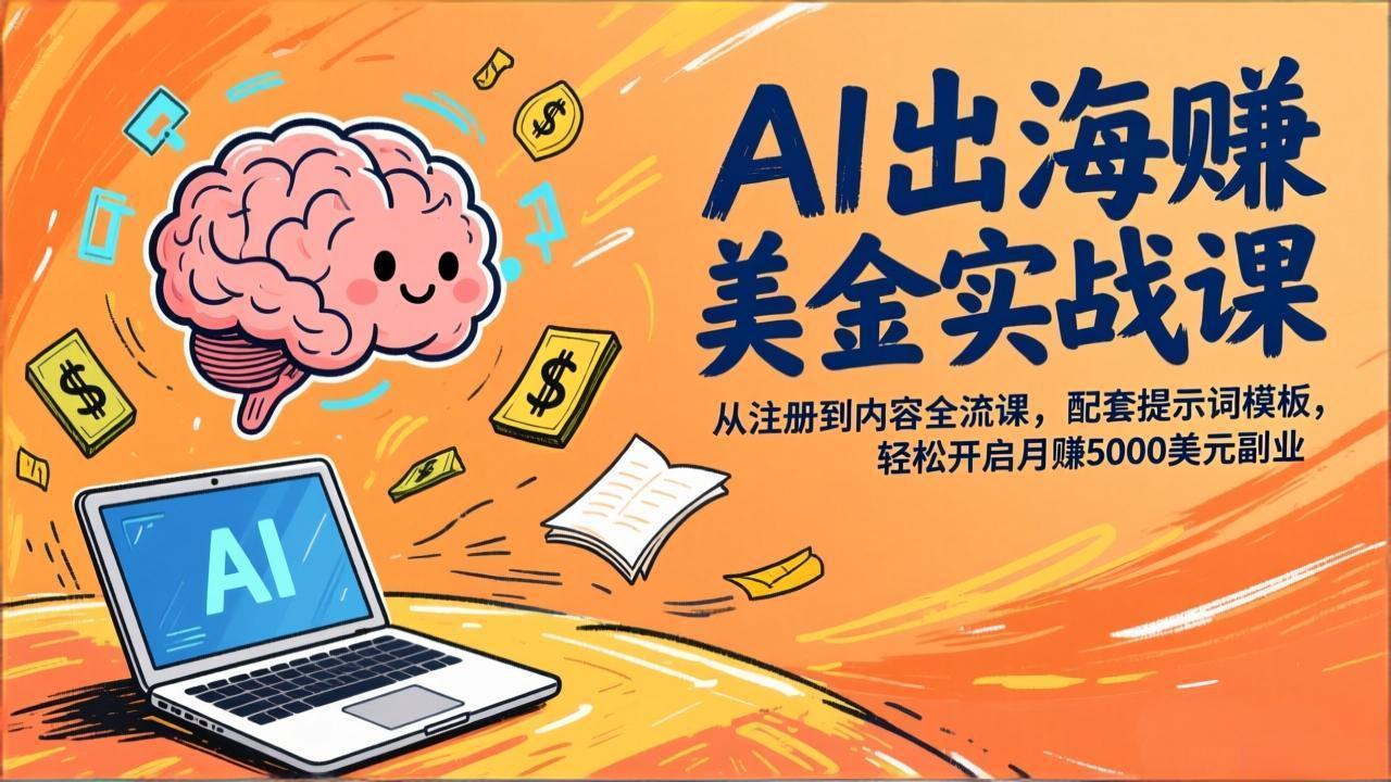 AI出海赚美金实战课，从注册到内容全流程，配套提示词模板，轻松开启月赚5000美元副业 - 臻优资源网