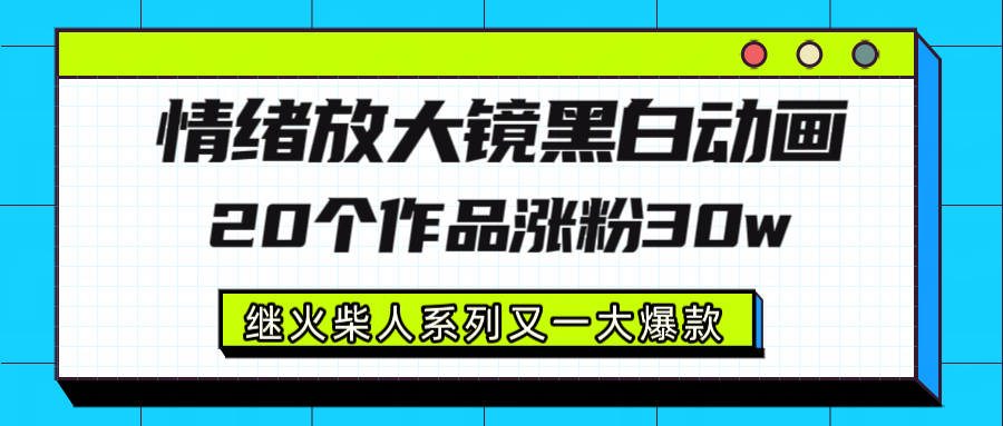 情绪放大镜黑白线条动画风格，20个视频，涨粉30W，继火柴人系列又一大爆款 - 臻优资源网