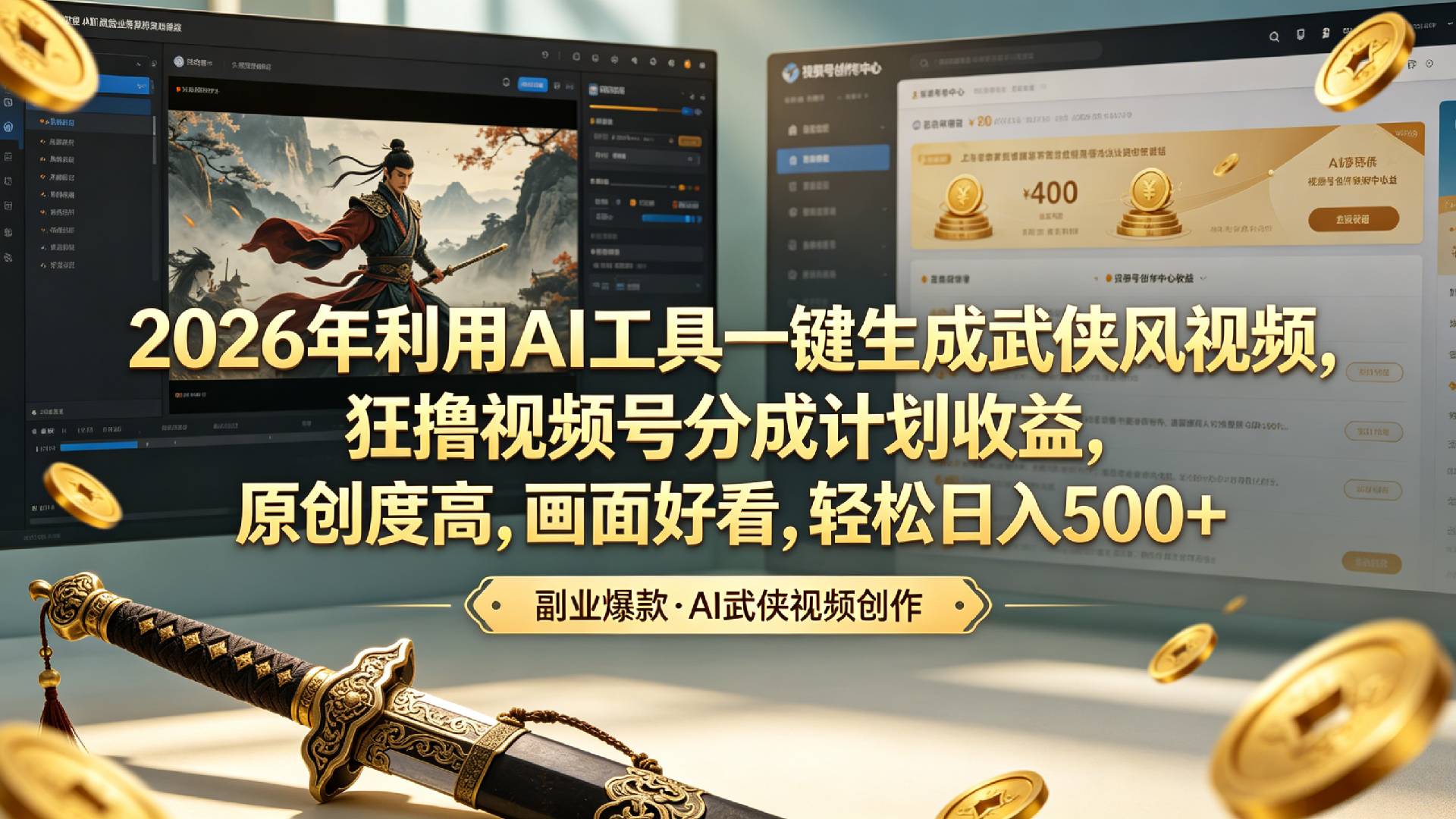 2026年利用AI工具一键生成武侠风视频，狂撸视频号分成计划收益，原创度高，画面好看，轻松日入500+ - 臻优资源网