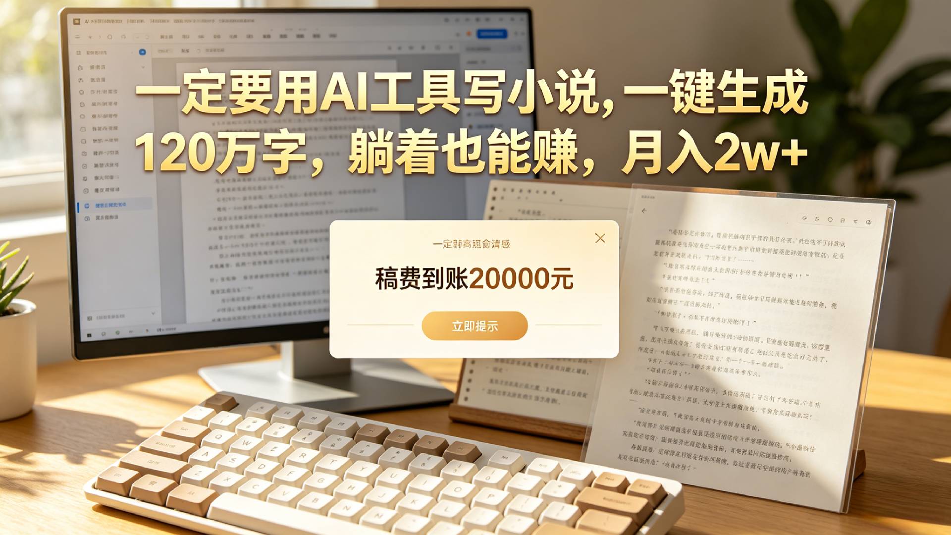 【听劝】一定要用AI工具写小说,一键生成120万字，躺着也能赚，月入2w+ - 臻优资源网