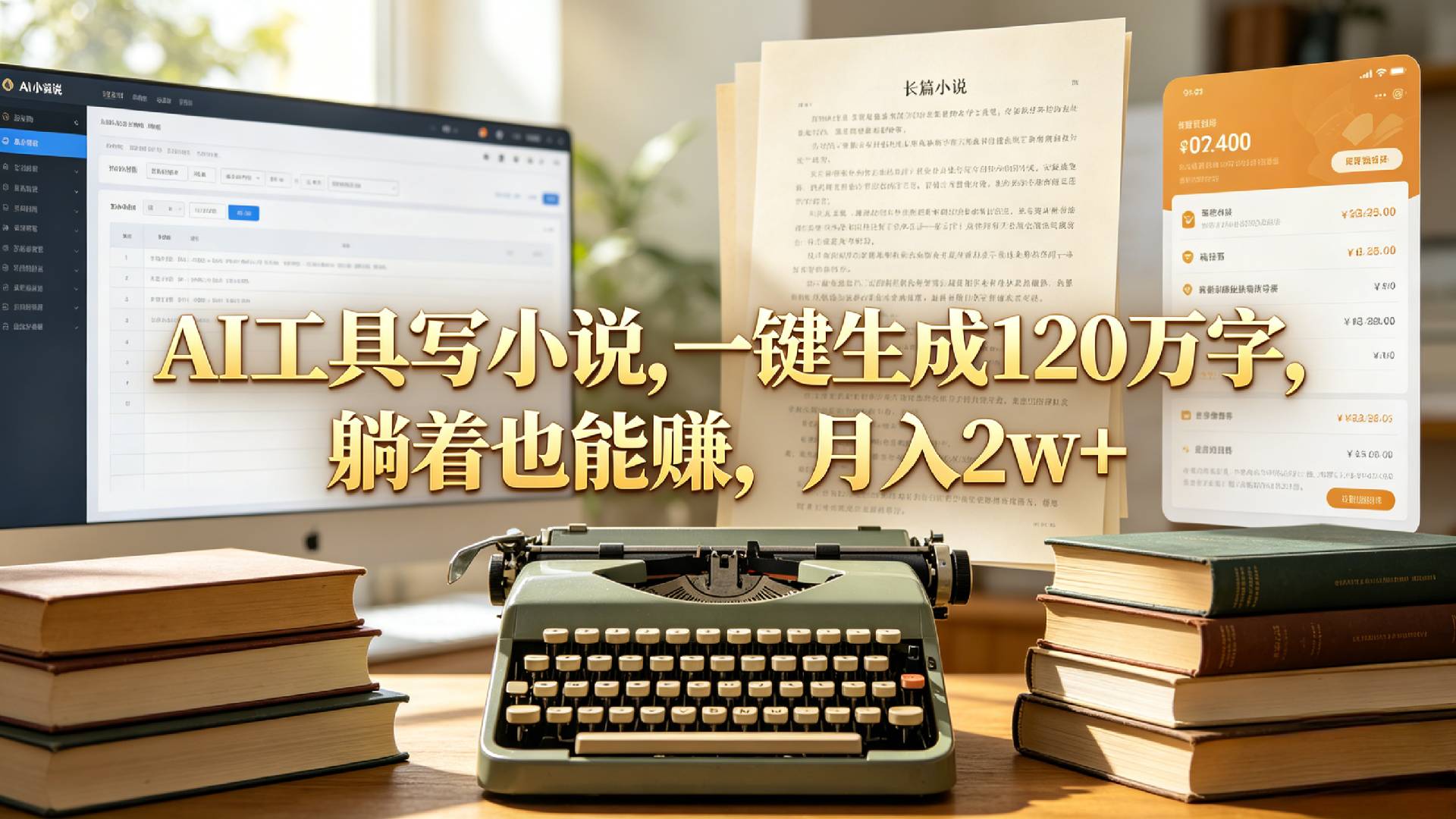 AI工具写小说,一键生成120万字，躺着也能赚，月入2w+！ - 臻优资源网
