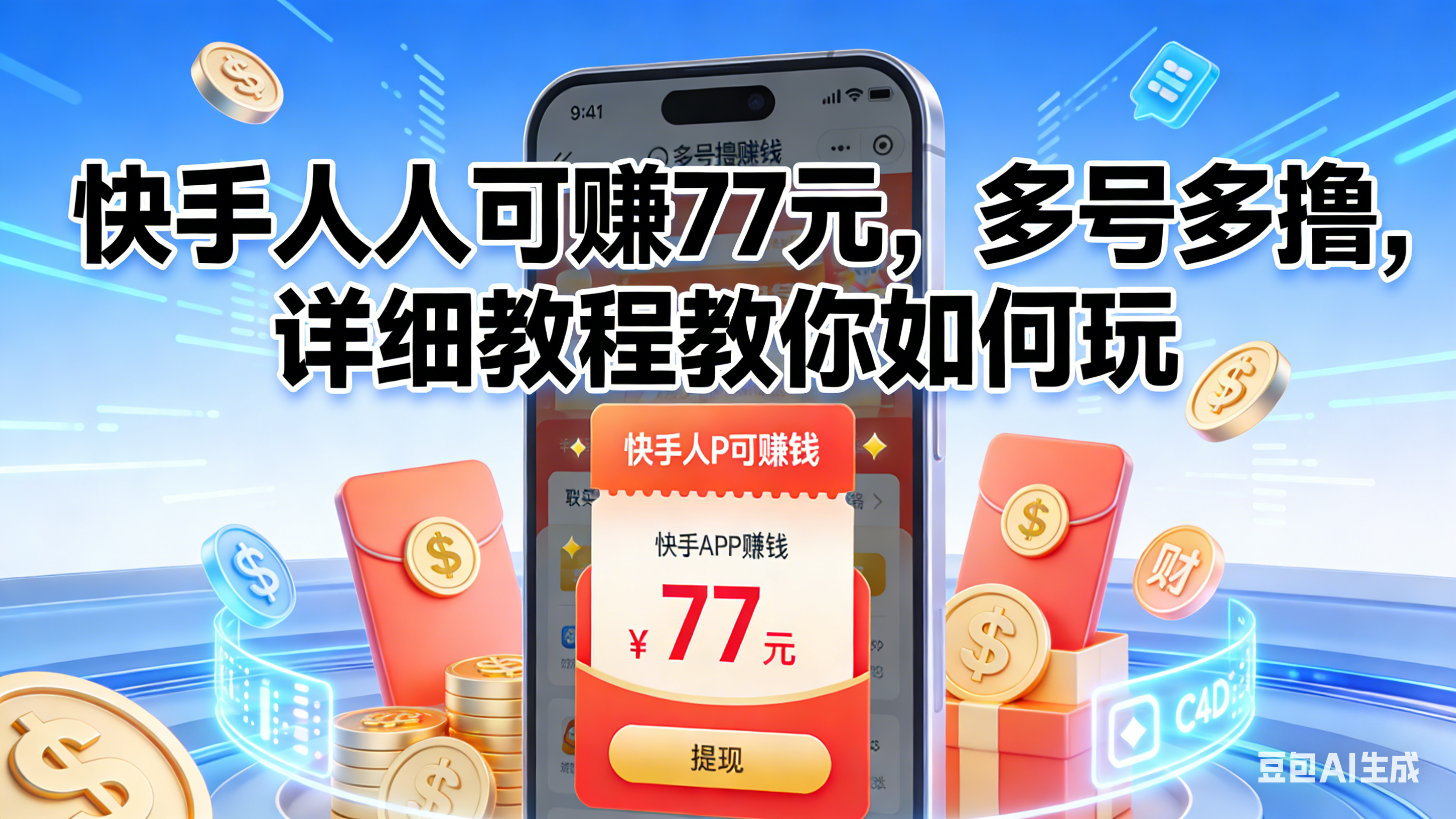 快手人人可赚77元，多号多撸，详细教程教你如何玩 - 臻优资源网