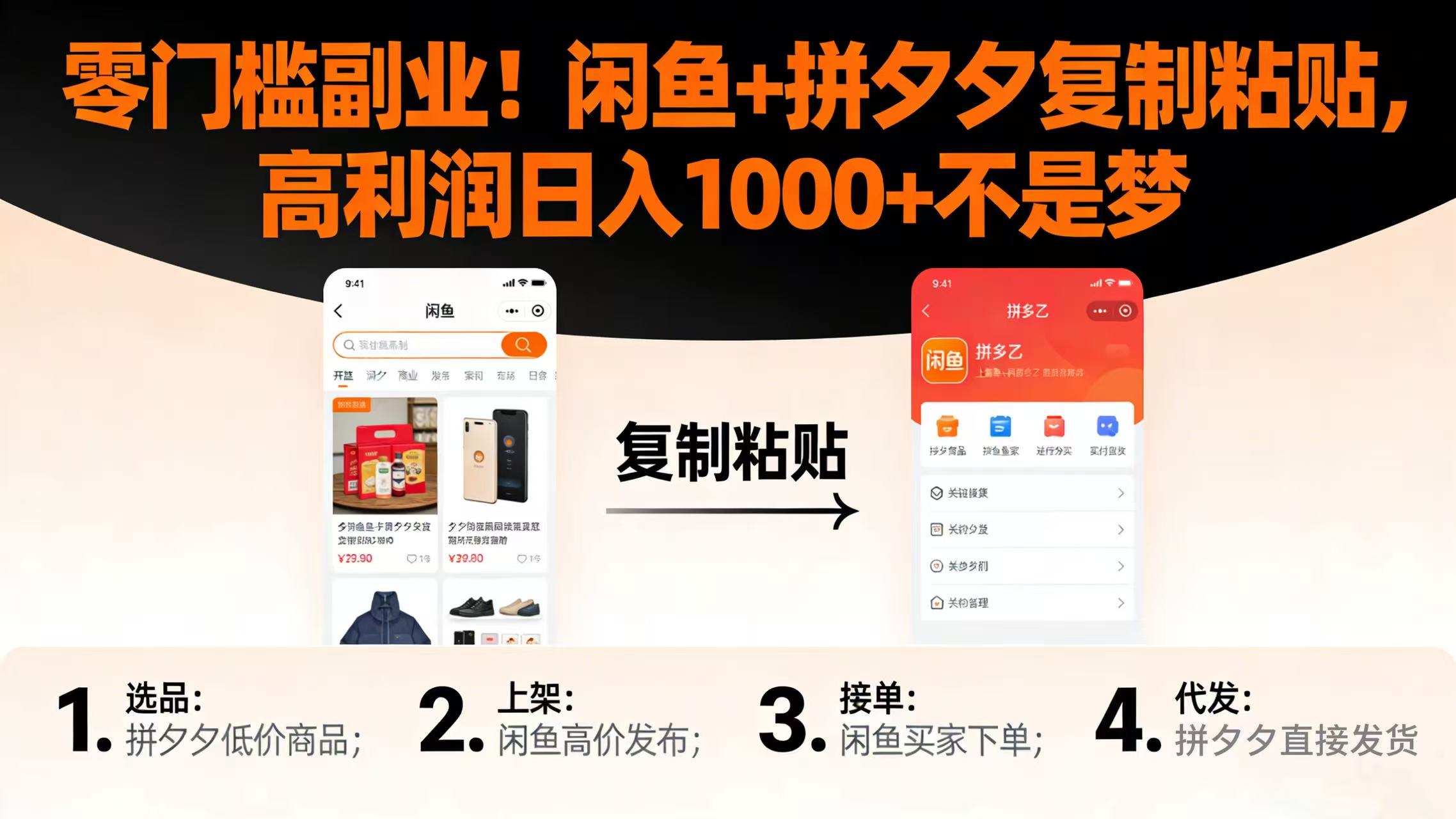 零门槛副业！闲鱼 + 拼夕夕复制粘贴，高利润日入 1000 + 不是梦 - 臻优资源网