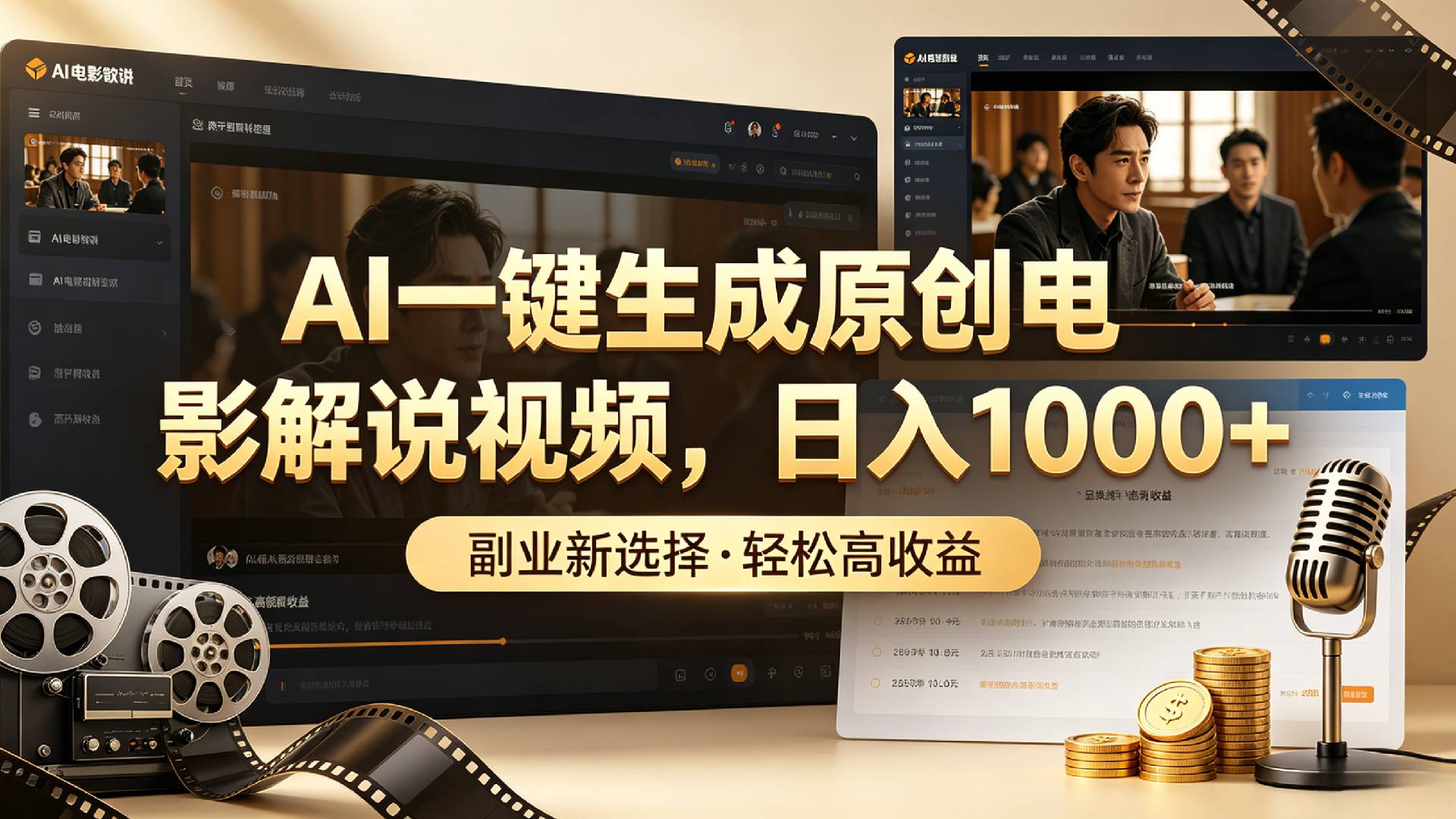 AI一键生成原创电影解说视频，日入1000+！ - 臻优资源网