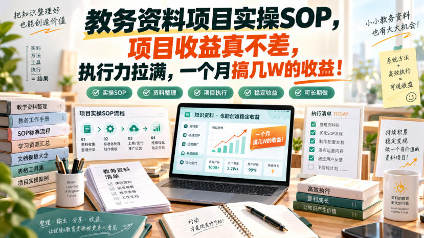 教务资料项目实操SOP，项目收益真不差，执行力拉满，一个月搞几W的收益 - 臻优资源网