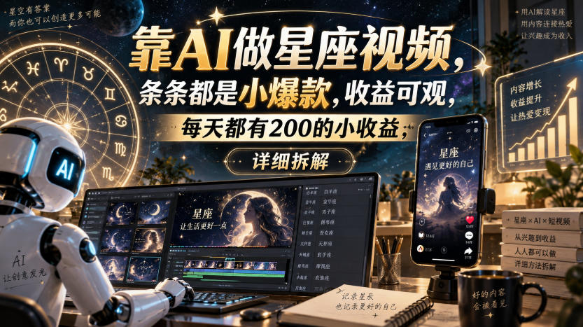 靠AI做星座视频，条条都是小爆款，收益可观，每天都有200的小收益，详细拆解 - 臻优资源网
