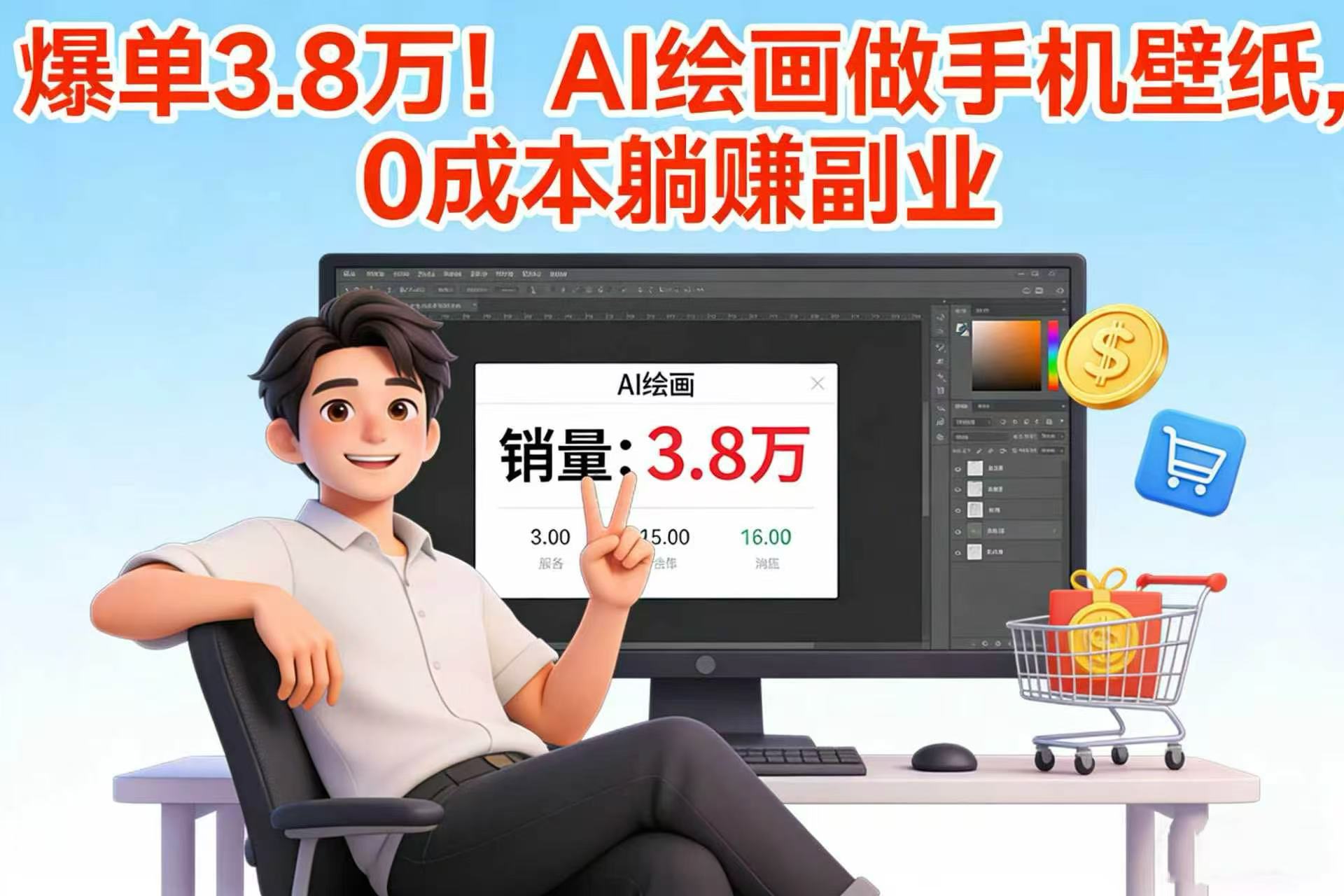 爆单 3.8 万！AI 绘画做手机壁纸，0 成本躺赚副业 - 臻优资源网