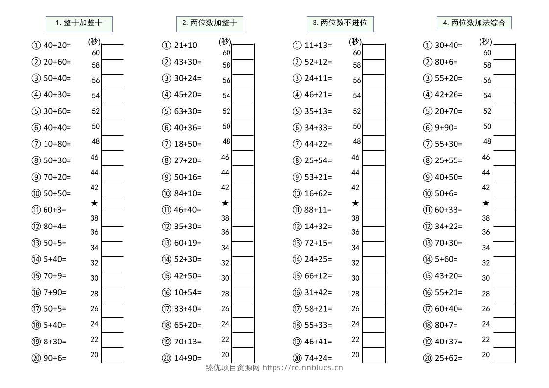 幼升小数学100以内大数计算闯关 - 臻优资源网