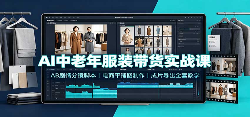 AI中老年服装带货实战课：AB剧情分镜脚本，电商平铺图制作，成片导出全套教学 - 臻优资源网