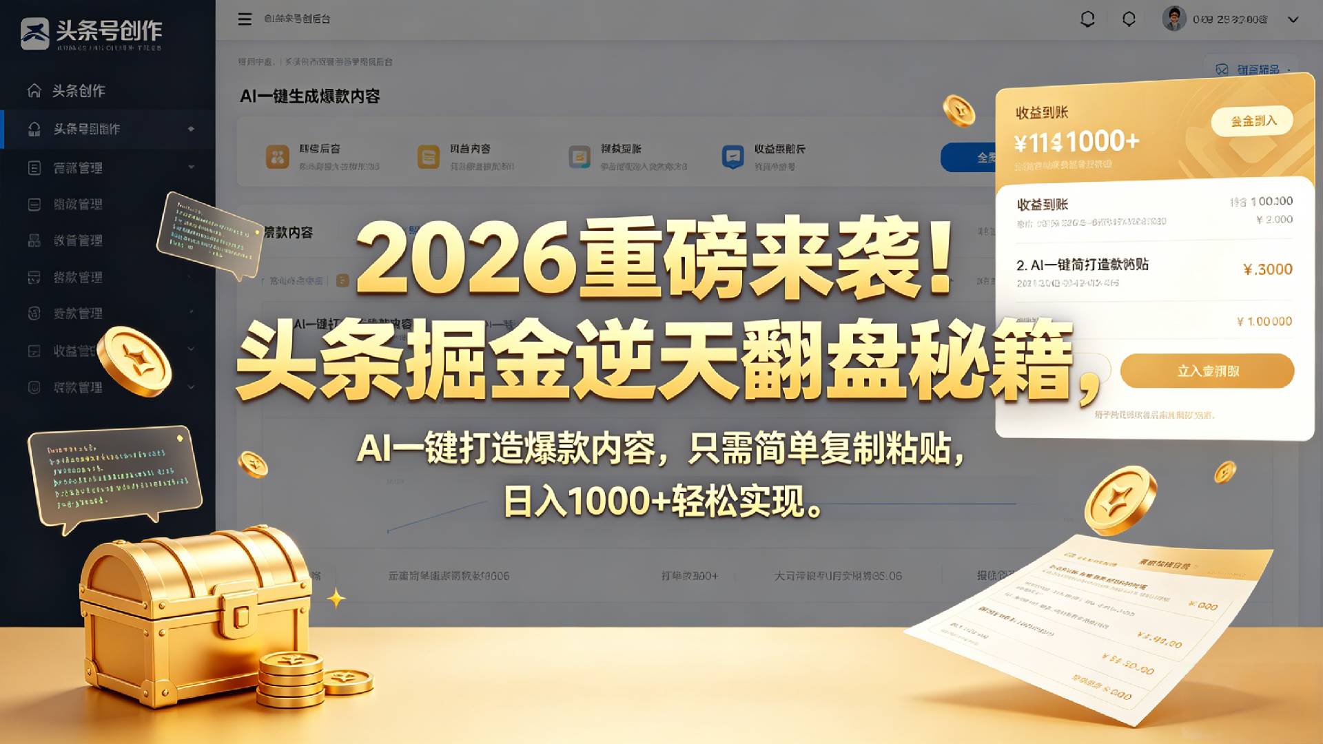 2026 重磅来袭！头条掘金逆天翻盘秘籍，AI 一键打造爆款内容，只需简单复制粘贴，日入 1000 + 轻松实现！ - 臻优资源网