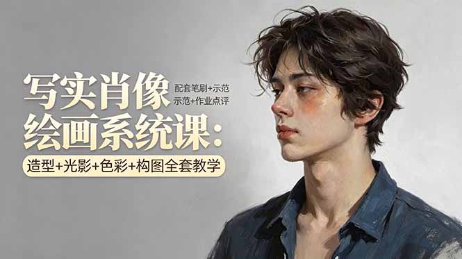 （17967期）写实肖像绘画系统课：造型+光影+色彩+构图全套教学，配套笔刷+示范+作业点评 - 臻优资源网
