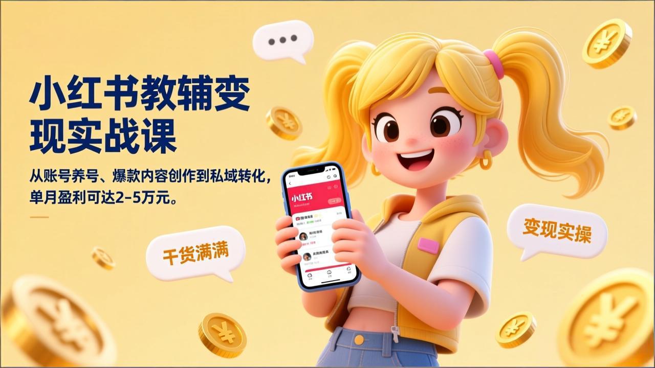 （17334期）小红书教辅变现实战课，从账号养号、爆款内容创作到私域转化，单月盈利可达2-5万元 - 臻优资源网