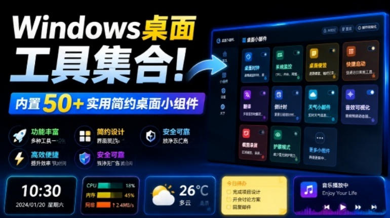 Windows桌面工具集合！内置50+实用简约桌面小组件，含截图、录屏、翻译、天气等，多秘工具箱 - 臻优资源网