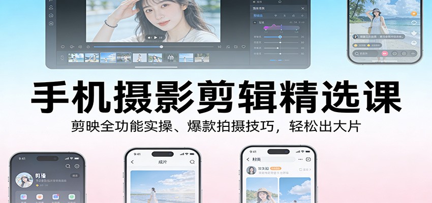 手机摄影剪辑精选课：剪映全功能实操、爆款拍摄技巧，轻松出大片 - 臻优资源网
