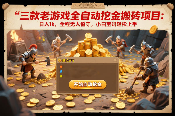 三款老游戏全自动挖金搬砖项目：日入1k，全程无人值守，小白宝妈轻松上手【揭秘】 - 臻优资源网