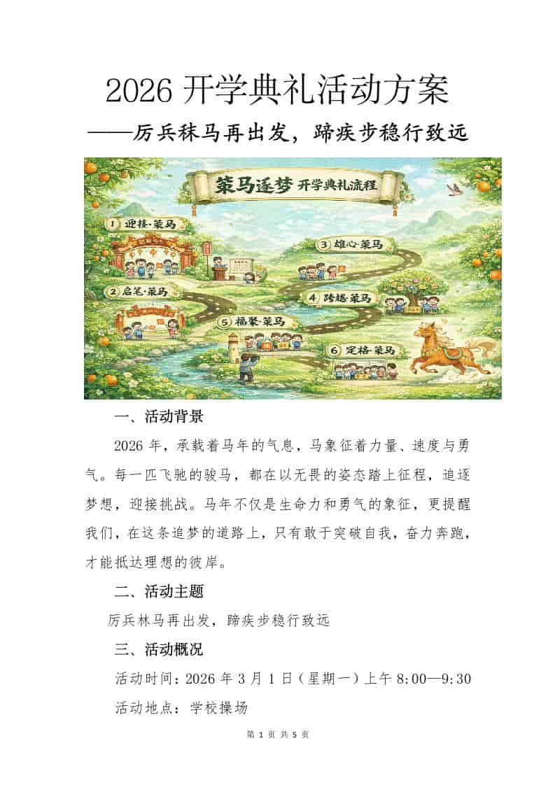 2026年春季开学典礼活动方案——厉兵秣马再出发，蹄疾步稳行致远 - 臻优资源网