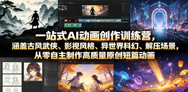 一站式AI动画创作训练营，涵盖古风武侠、影视风格、异世界科幻、解压场景，从零自主制作高质量原创短篇动画 - 臻优资源网