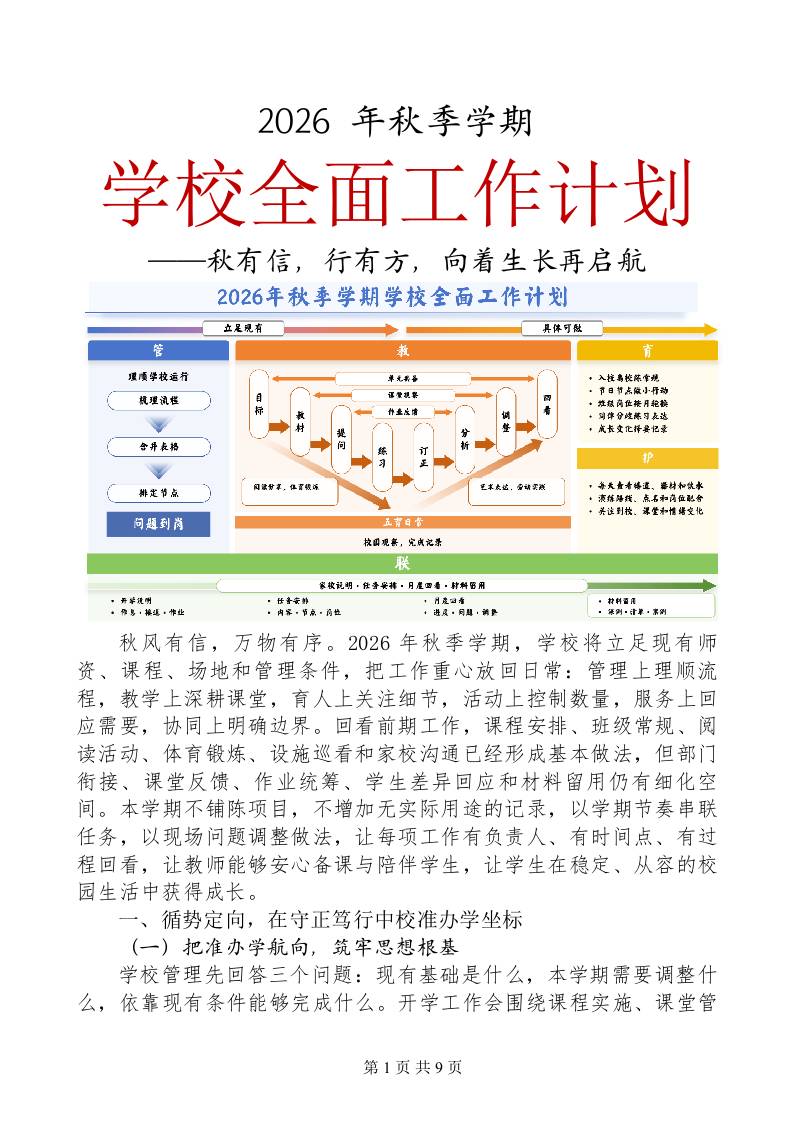 2026年秋季学期学校工作计划最终版——秋有信，行有方 - 臻优资源网