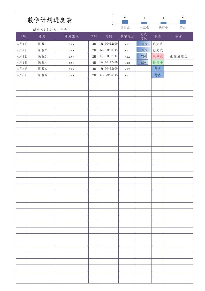 教学计划进度表1 - 臻优资源网