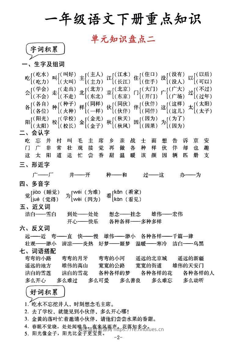 图片[2] - 一年级语文单元知识盘点 - 臻优资源网