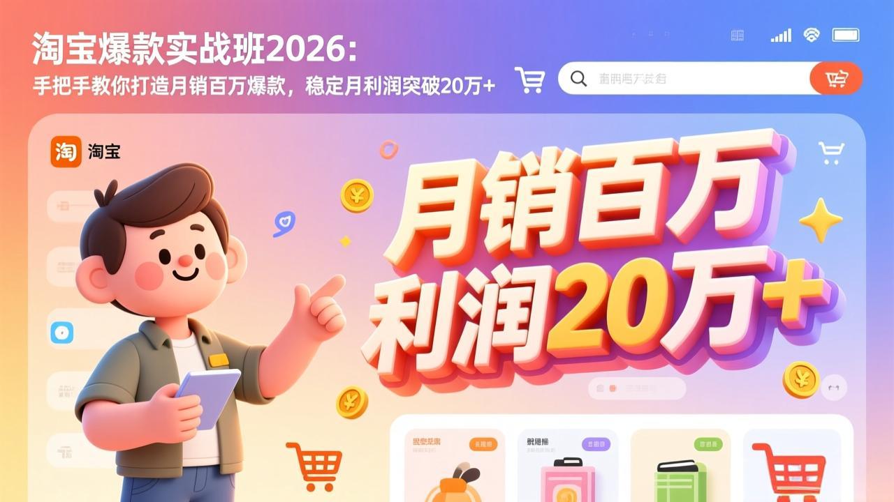 （17401期）淘宝爆款实战班-2026年2月更新：手把手教你打造月销百万爆款，稳定月利润突破20万+ - 臻优资源网