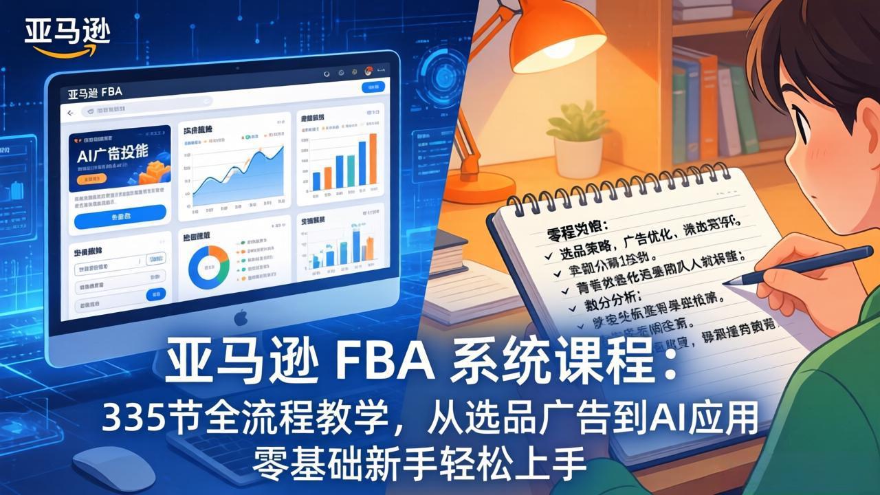 (17744期)亚马逊 FBA 系统课程(更新26年3月)335节全流程教学,从选品广告到AI应用,零基础新手轻松上手 - 臻优资源网