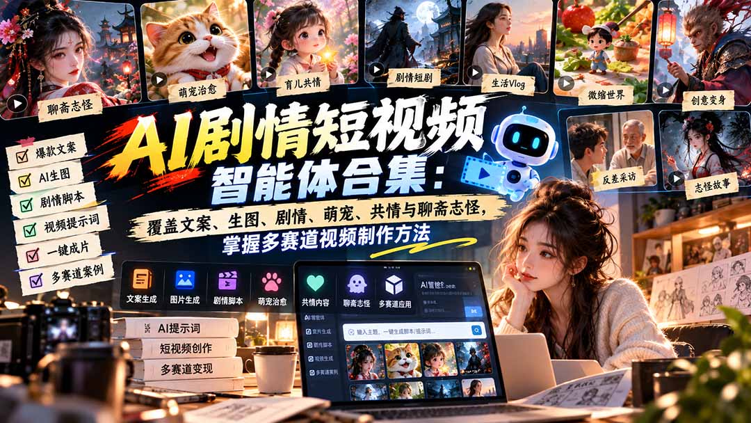 （20644期）【无水印】AI剧情短视频智能体合集：覆盖文案、生图、剧情、萌宠、共情与聊斋志怪，掌握多赛道视频制作方法 - 臻优资源网