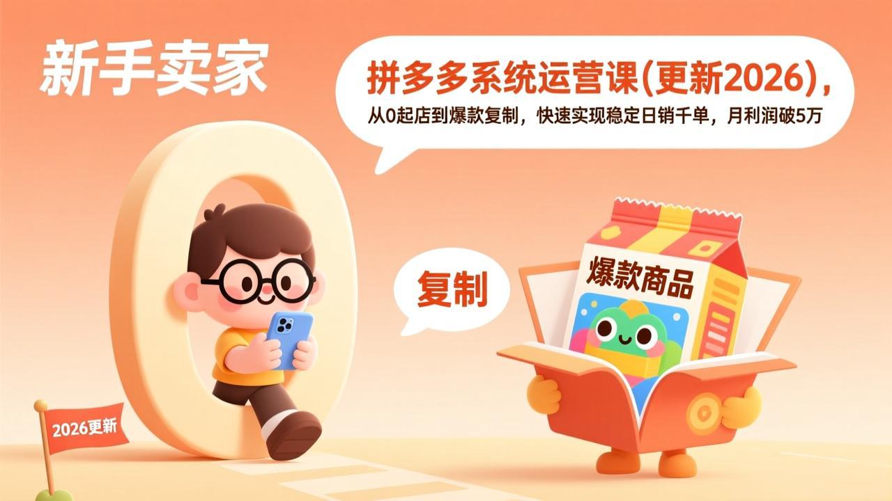 （17202期）拼多多系统运营课(更新2026)，从0起店到爆款复制，快速实现稳定日销千单，月利润破5万 - 臻优资源网