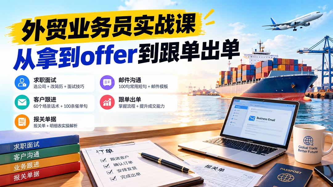 （20963期）外贸业务员从求职到出单实战课：教你筛选优质公司、优化简历、应对面试、客户跟进催单及出口报关操作篇 - 臻优资源网