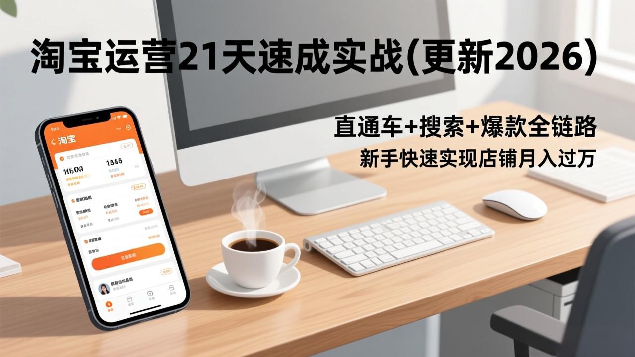 （17806期）淘宝运营21天速成实战(更新3月)，直通车+搜索+爆款全链路，新手快速实现店铺月入过万 - 臻优资源网