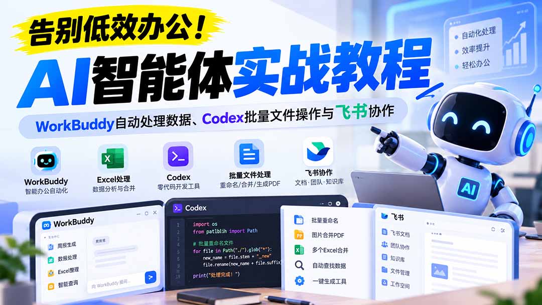 （21193期）【无水印】告别低效办公！《AI智能体实战教程》WorkBuddy自动处理数据、Codex批量文件操作与飞书协作 - 臻优资源网