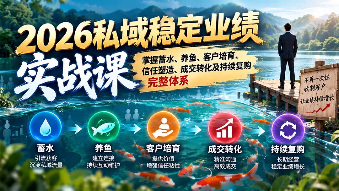 （20710期）2026私域稳定业绩实战课：掌握蓄水、养鱼、客户培育、信任塑造、成交转化及持续复购完整体系 - 臻优资源网