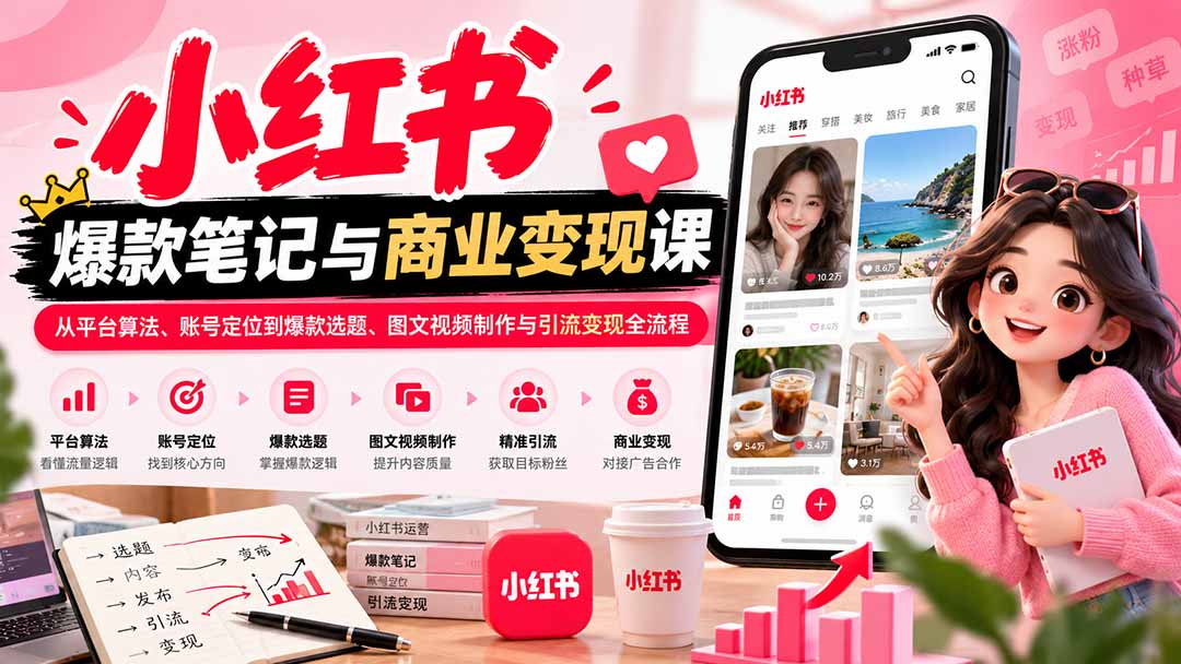 （20709期）2026小红书爆款笔记与商业变现课：从平台算法、账号定位到爆款选题、图文视频制作与引流变现全流程 - 臻优资源网