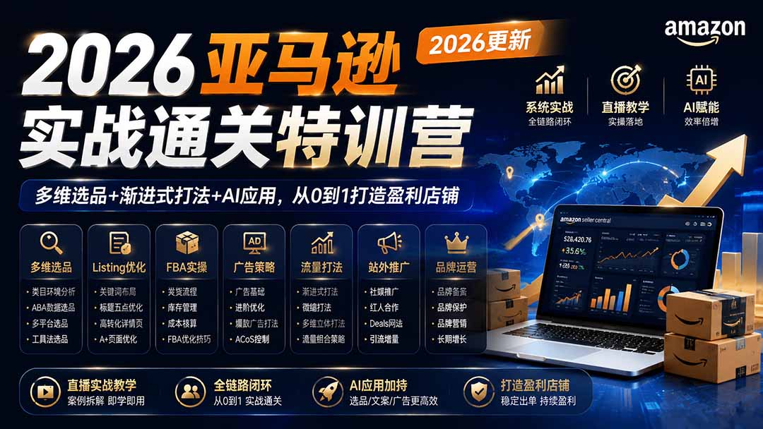 （19907期）2026亚马逊实战通关特训营-2026更新，多维选品+渐进式打法+AI应用，从0到1打造盈利店铺 - 臻优资源网