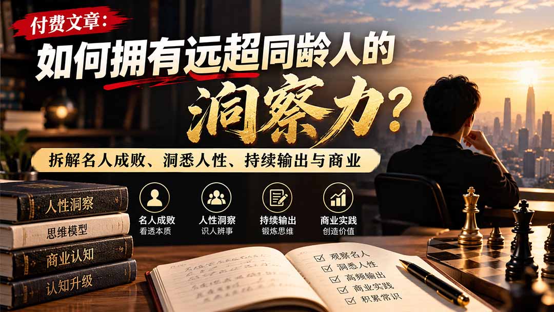 （21025期）付费文章：如何拥有远超同龄人的洞察力？拆解名人成败、洞悉人性、持续输出与商业实践 - 臻优资源网