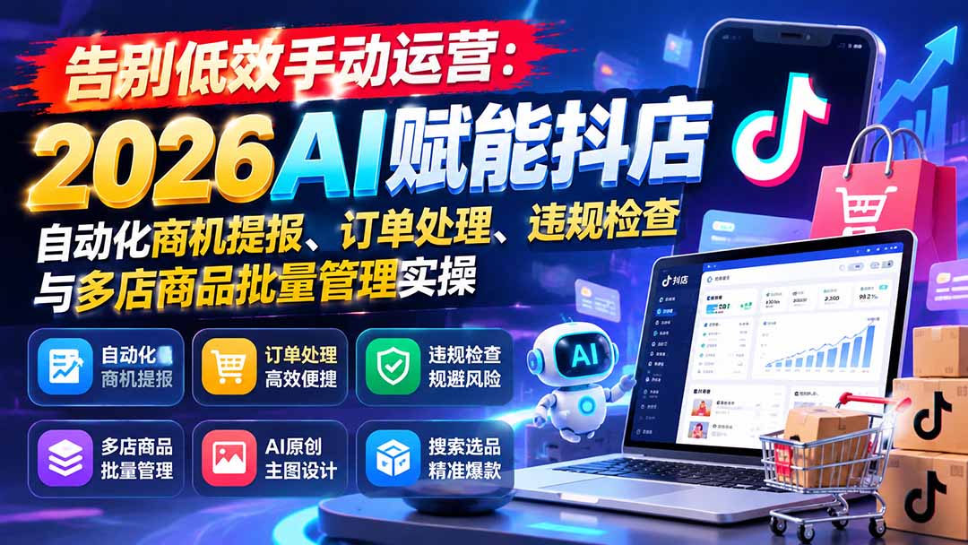 （21147期）告别低效手动运营：2026AI赋能抖店自动化商机提报、订单处理、违规检查与多店商品批量管理实操 - 臻优资源网
