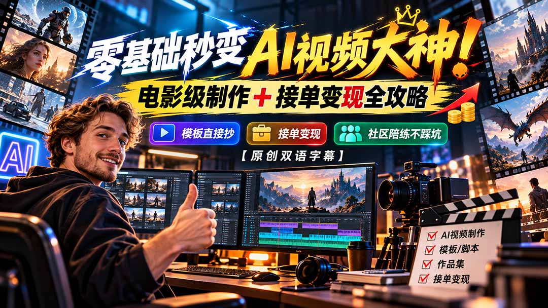 （20897期）零基础秒变AI视频大神！电影级制作 + 接单变现全攻略，模板直接抄，社区陪练不踩坑【原创双语字幕】 - 臻优资源网