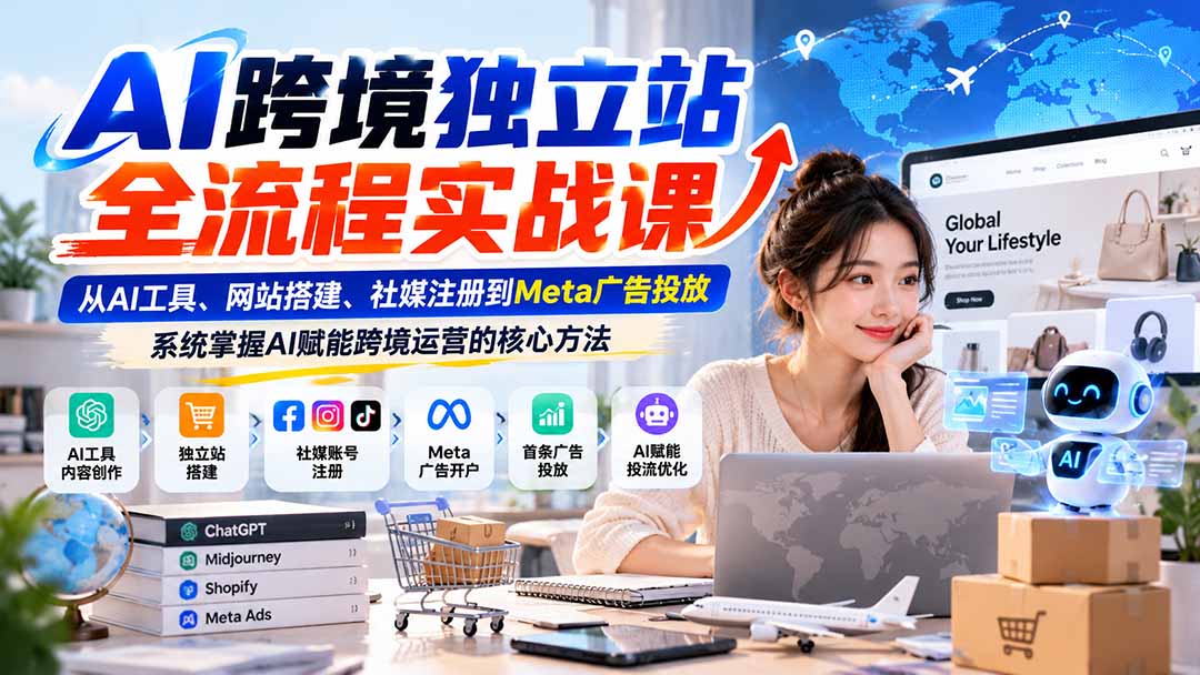 （21056期）AI跨境独立站全流程实战课：从AI工具、网站搭建、社媒注册到Meta广告投放，系统掌握AI赋能跨境运营的核心方法 - 臻优资源网