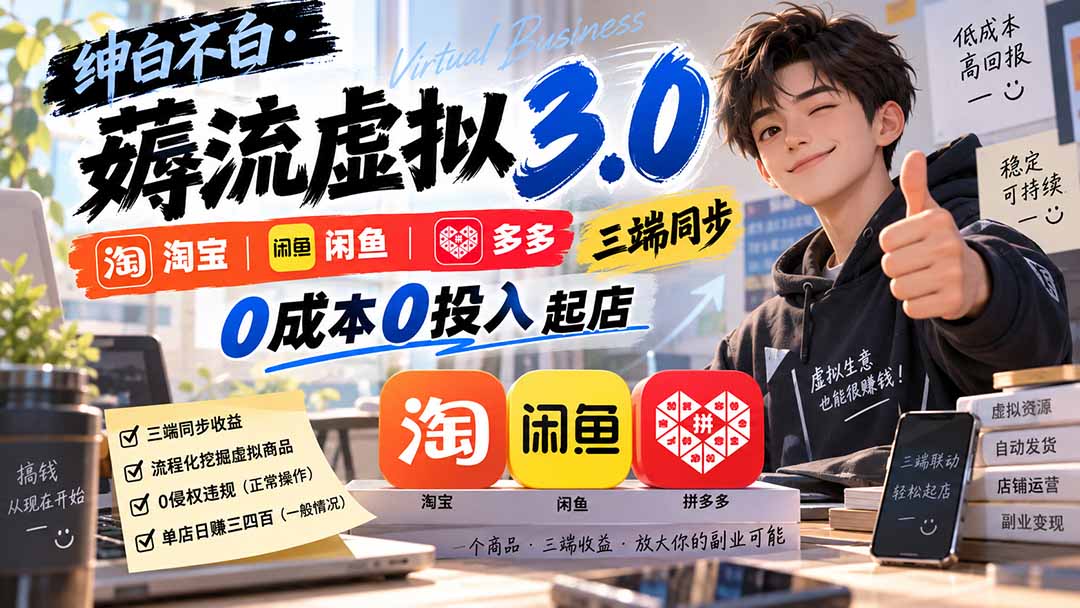 （20400期）绅白不白·薅流虚拟3.0丨淘宝闲鱼多多三端同步丨0成本0投入起店（更新） - 臻优资源网