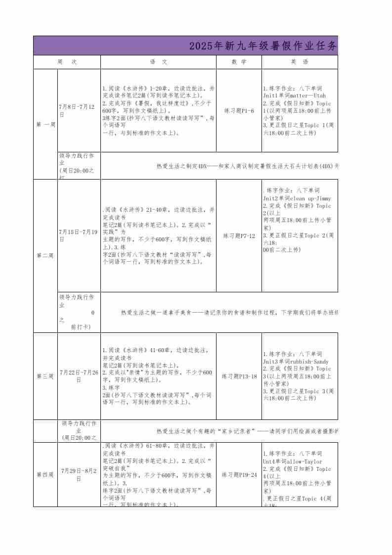 8升9年级年级暑假任务单 - 臻优资源网