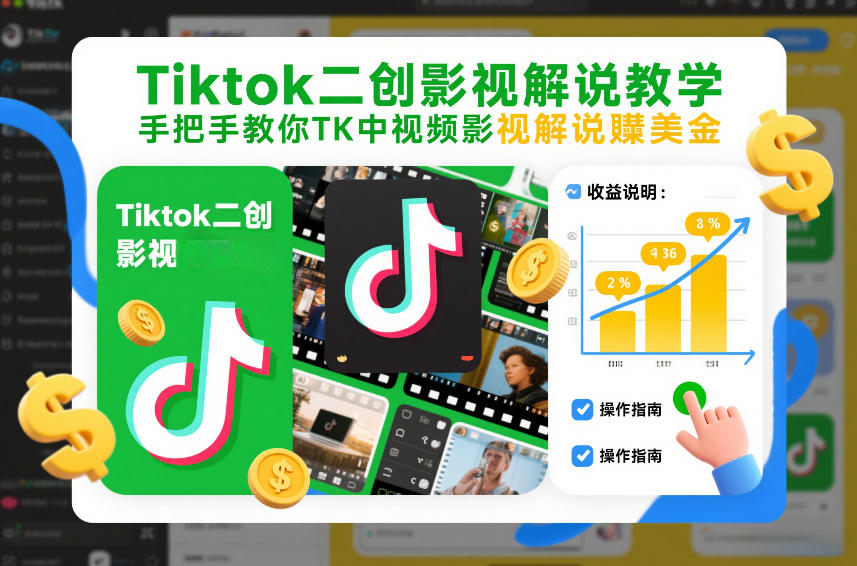 Tiktok二创影视解说教学，手把手教你TK中视频影视解说賺美金（更新26年1月） - 臻优资源网