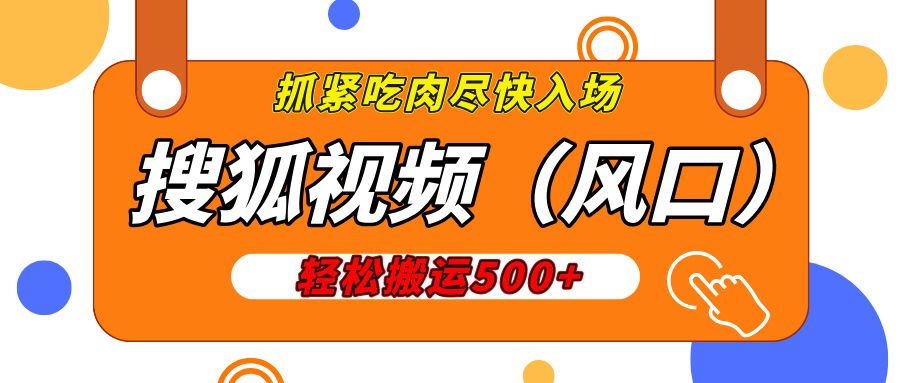 搜狐视频，新风口，1天200-500收益，抓紧吃肉！ - 臻优资源网