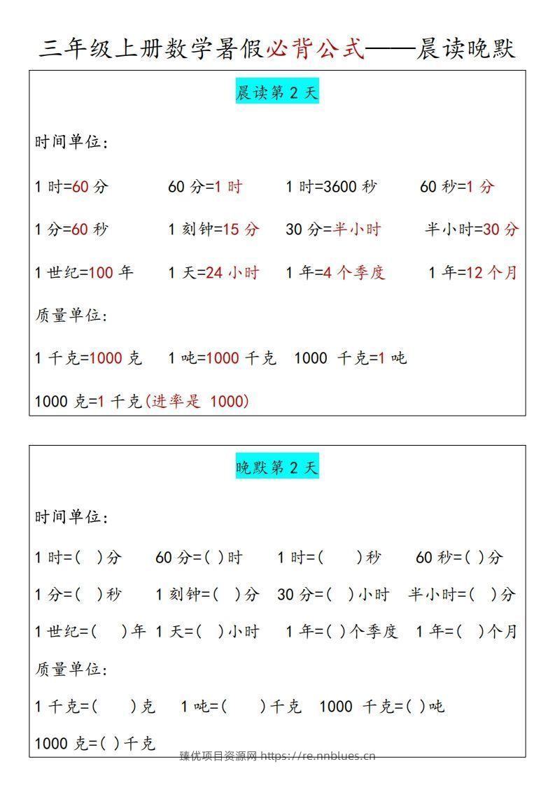 图片[2] - 【三上】数学必背汇总 - 臻优资源网