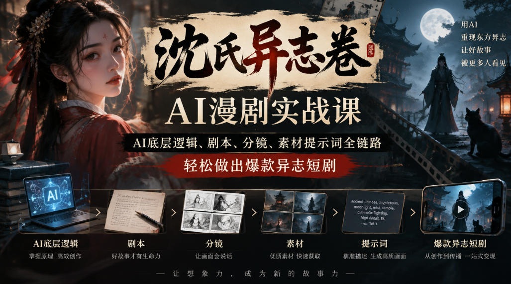 沈氏异志卷AI漫剧实战课｜AI底层逻辑、剧本、分镜、素材提示词全链路，轻松做出爆款异志短剧 - 臻优资源网