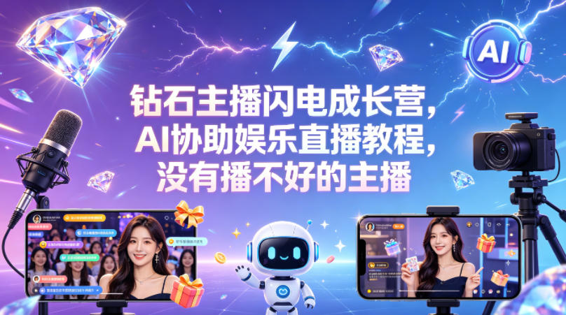 钻石主播闪电成长营，Al协助娱乐直播教程，没有播不好的主播 - 臻优资源网
