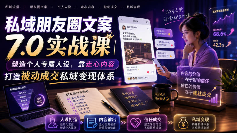 私域朋友圈文案7.0实战课｜塑造个人专属人设，靠走心内容打造被动成交私域变现体系 - 臻优资源网