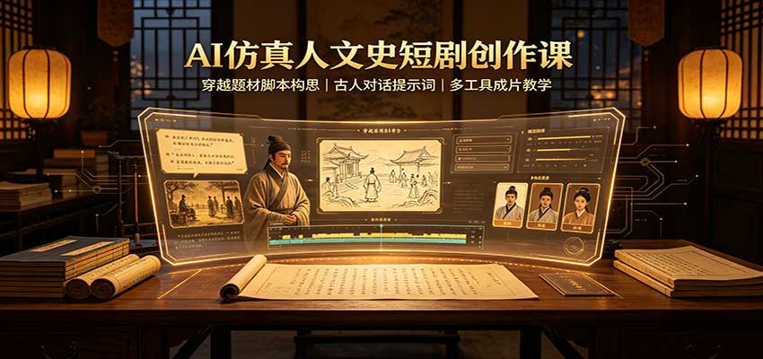AI仿真人文史短剧创作课：穿越题材脚本构思，古人对话提示词，多工具成片教学 - 臻优资源网