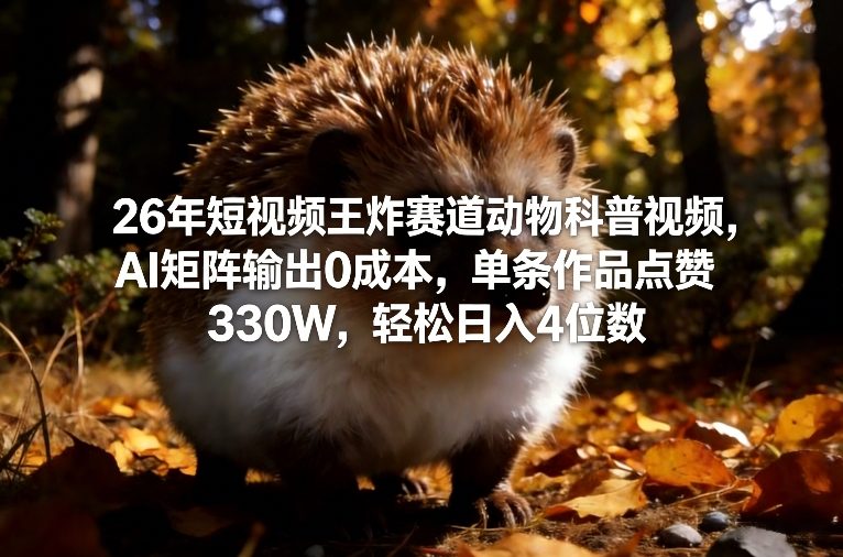26年短视频王炸赛道动物科普视频，AI矩阵输出0成本，单条作品点赞330W，轻松日入4位数 - 臻优资源网